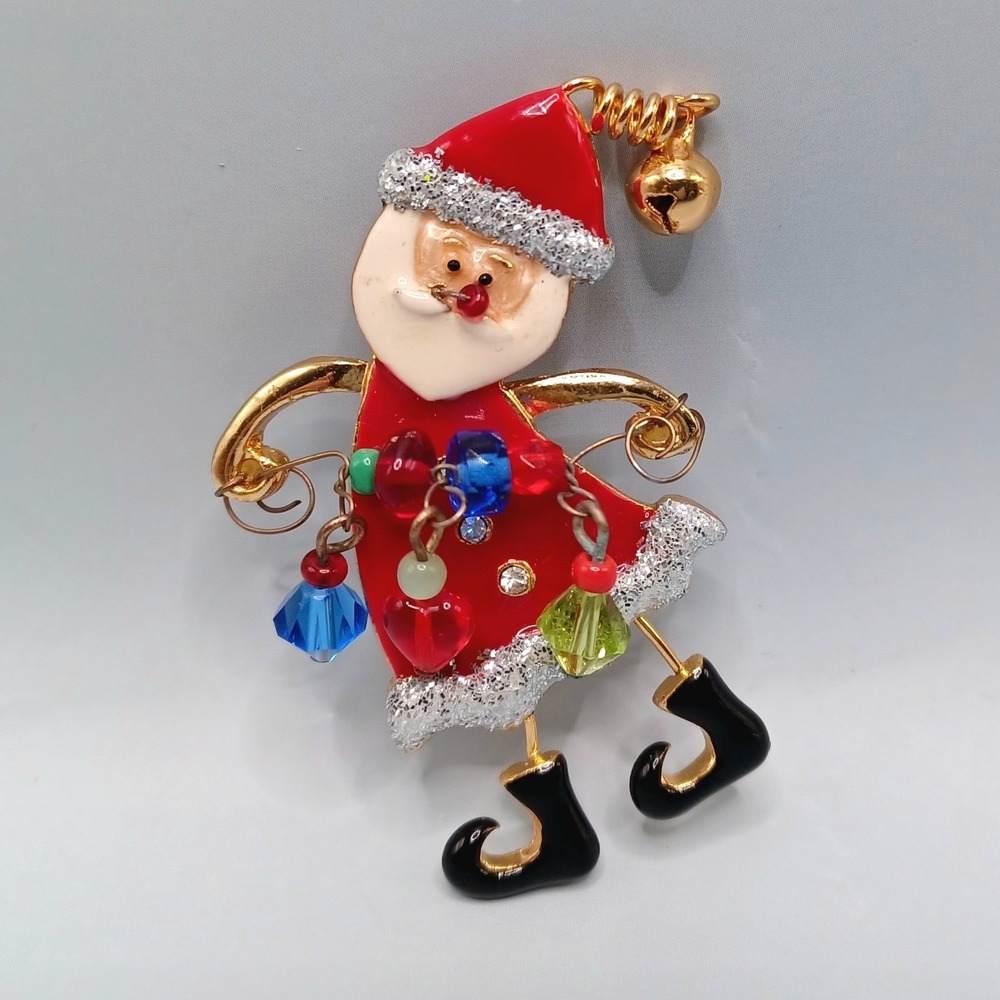 Vintage Santa Brooch Pin Enamel Whimsical Christmas TC Signed Costume